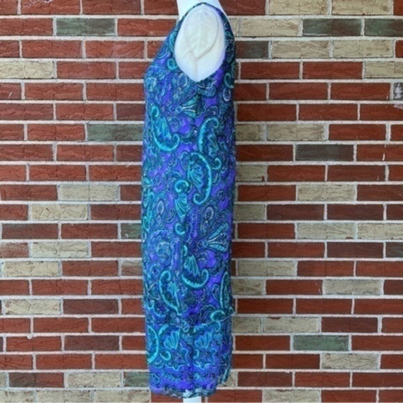 π₯ Patra Vintage Two Piece Paisley Purple Green Dress + Sheer Long Sleeve Jacket - Picture 6 of 10